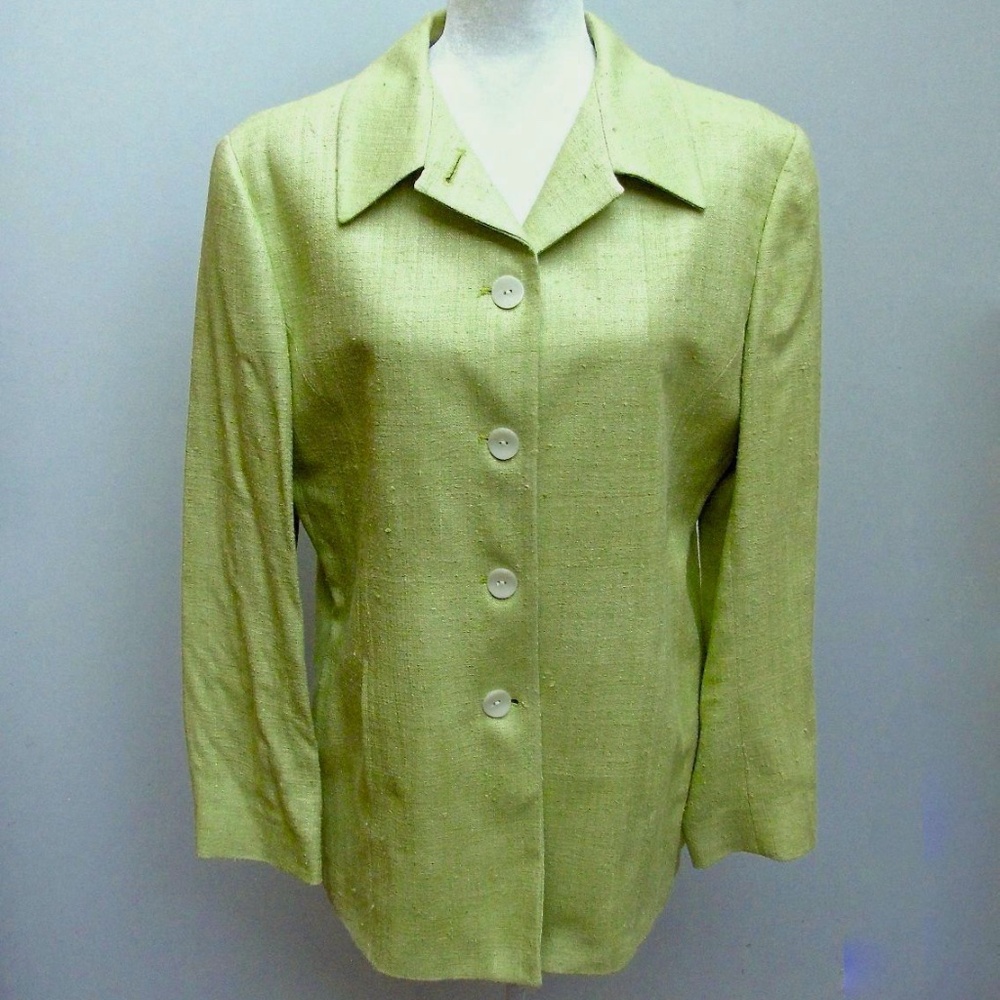 Vintage Ann Freedberg Silk Blazer Jacket Nicole Lime Green Women’s Size 12
